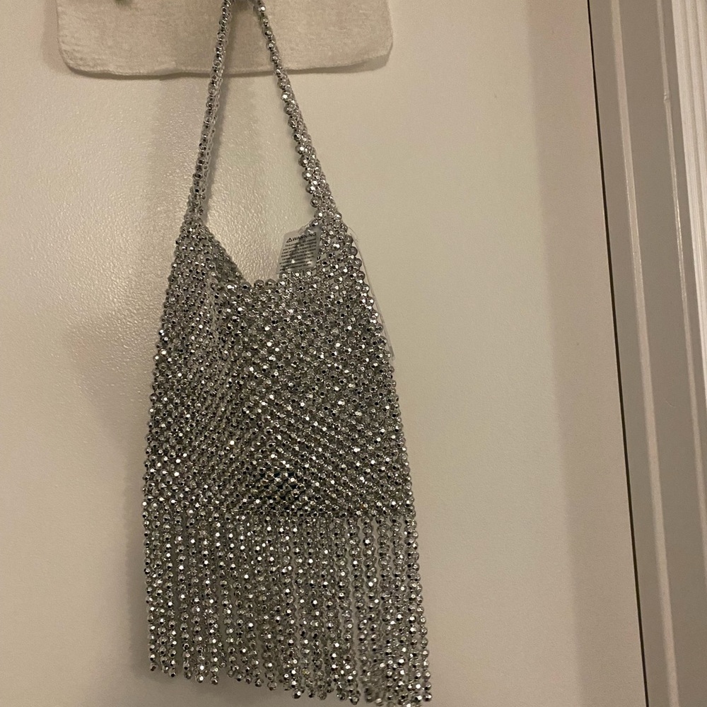 Urban Outfitters Silver Rhinestone Fringe Shoulder Bag